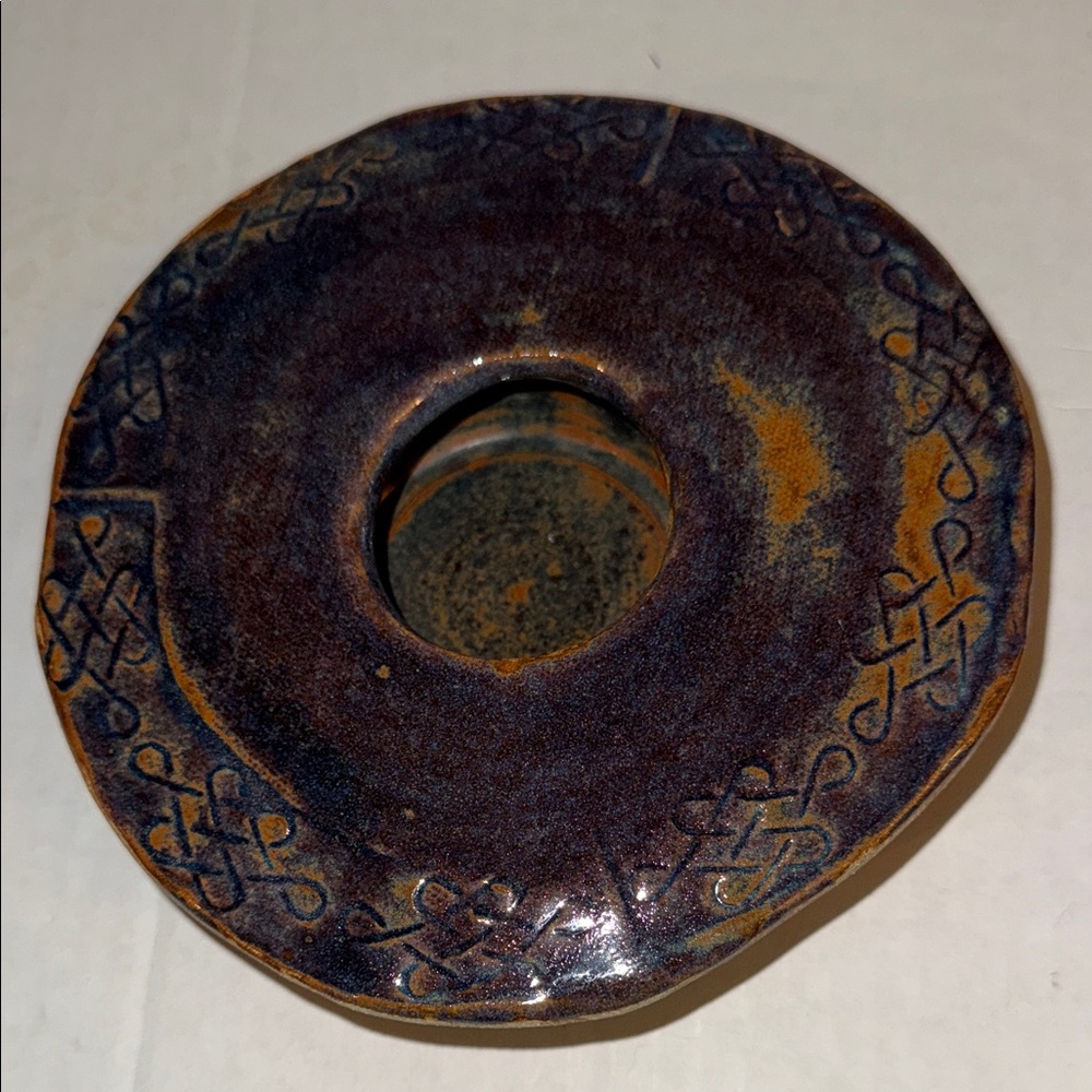 Handcrafted Ceramic Art Piece - Purple and Brown